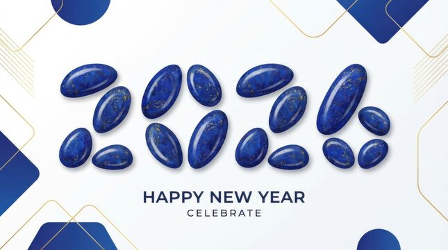 2026 lapis lazuli stones on minimal white background bold decorative number composition perfect for new year posters cards and social media templates