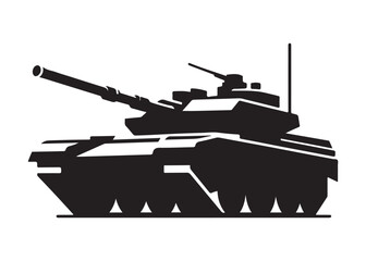 military tank logo silhouette vector, battle tank silhouette vector illustration, army tank silhouette logo vector, powerful military vehicle logo silhouette vector on white background.
