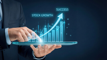 Stock Growth Analysis on a Digital Tablet Leading to Success and Profitability