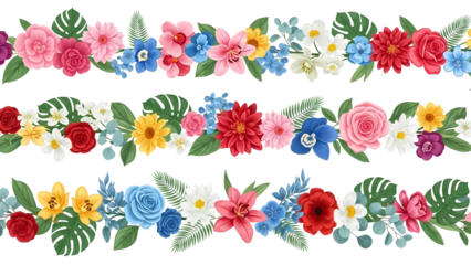 Vibrant Seamless Flower Borders for Decorative Designs and Botanical Patterns Illustration