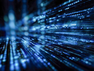 Abstract futuristic digital data streams in blue tones representing high speed information flow and advanced technology concepts in cyberspace environment