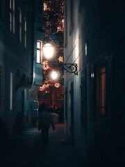 small alley in graz during christmas time