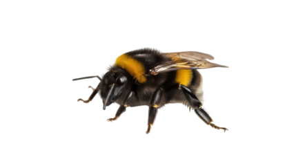 Detailed bumblebee PNG isolated on transparent background, black and yellow insect with furry body and delicate wings, nature wildlife