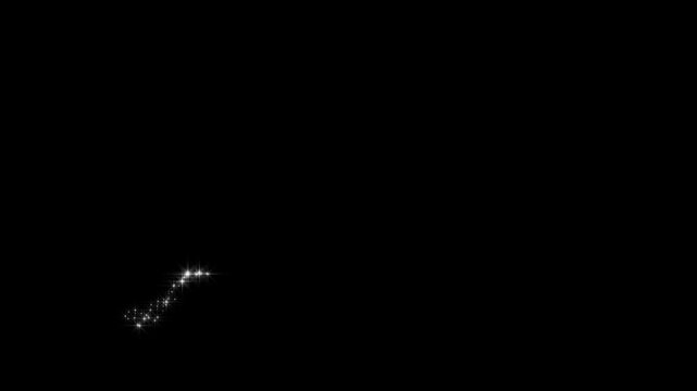 4K twinkle sparkle stars animation on black screen background, white glitter sparkles trail, glowing fairy dust burst, magic doodle stars, pixie dust confetti fountain, chroma key looping animation