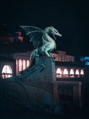 Ljubljana Dragon Statue at night