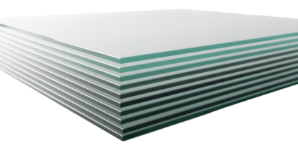 Stack of glass sheets PNG isolated on transparent background, multiple clear panes for construction and design projects