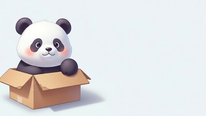 Adorable Cartoon Panda Peeking Out of a Cardboard Box on a White Background