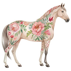 Beautiful floral horse illustration with white background