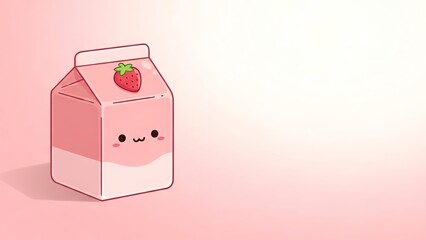 Cute Kawaii Strawberry Milk Carton Illustration on Pink Gradient Background