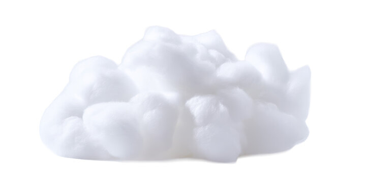 A Fluffy Clump of White Soft Cotton Wool Ball Stuffing Material for Pillows or Toys Isolated on a Transparent Background.