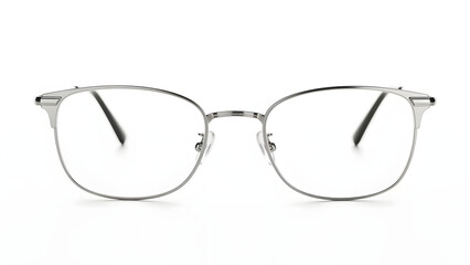 Modern Metal Eyeglasses Frame with Clear Lenses Optical Accessory on White Background