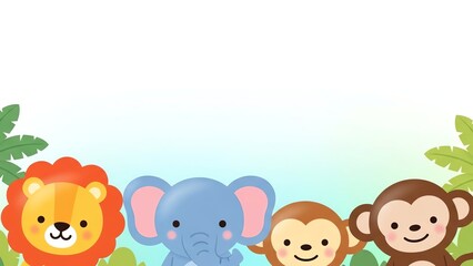 Cute Cartoon Jungle Animals Peeking from Bottom, Vibrant Illustration