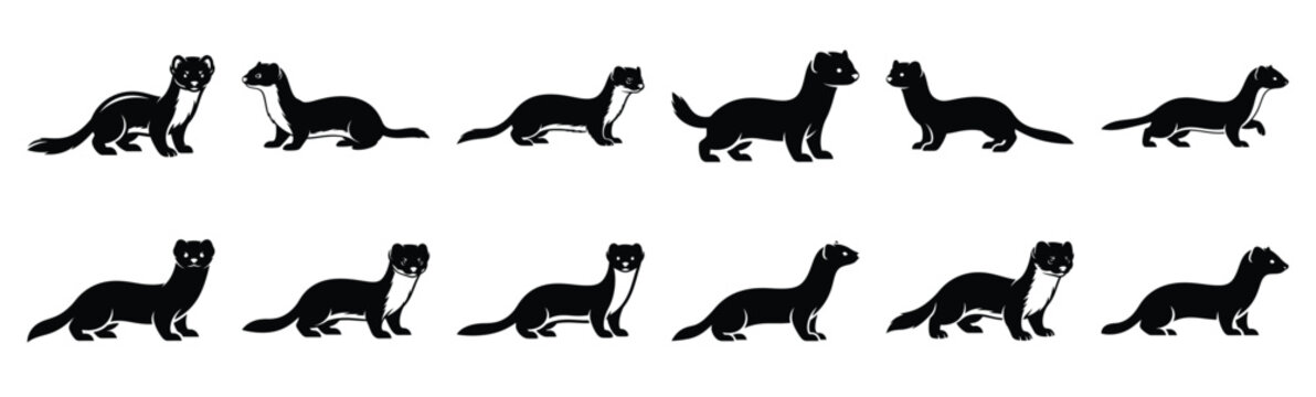weasel silhouette vector icon set, black clipart collection, Animal silhouette icons illustration graphic design
