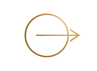 Golden minimalist graphic of a circle with a horizontal line and a right-facing arrow
