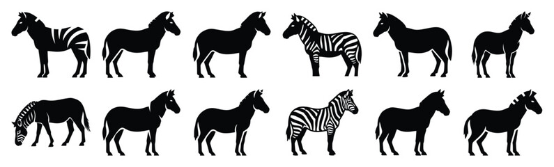 zebra silhouette vector icon set, black clipart collection, Animal silhouette icons illustration graphic design © KartikChandro