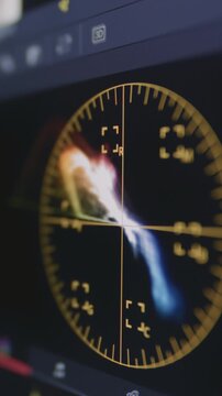 Vertical Color correction indicator graph on screen. RGB colour graphic bar on monitor in post process. Telecine stage in video or film production processing. for colorist digital grading