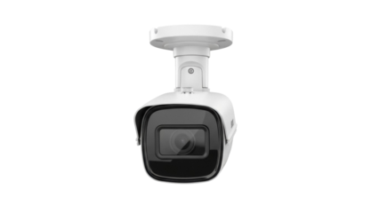 Modern white security camera isolated PNG, surveillance system for home safety and crime prevention on transparent background