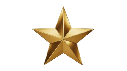 Golden star PNG isolated on transparent background, shiny metallic five-pointed star for awards and holiday decoration