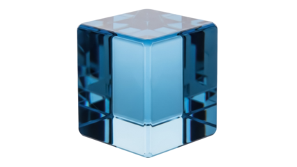 Translucent blue glass cube isolated PNG, modern decorative object for design projects and presentations, geometric shape on transparent background