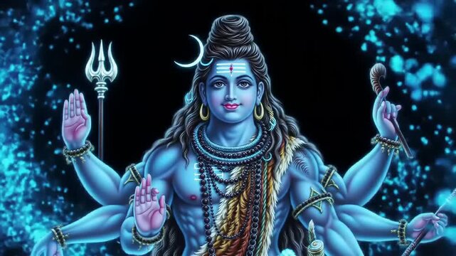 Hindu God Shiva with divine, and digital art.
