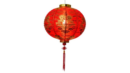 Obraz premium Red Chinese lantern PNG isolated on transparent background, traditional festive decoration for Lunar New Year and cultural celebrations