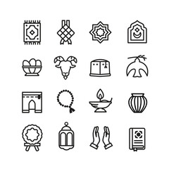 Monoline illustration of various Islamic Ramadan icons and symbols