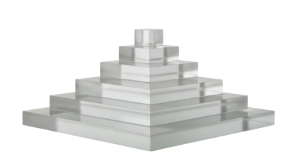 Clear acrylic pyramid isolated PNG on transparent background, geometric shape for display stand and product showcase