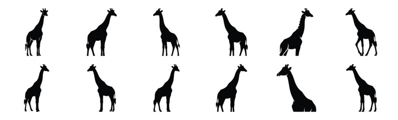 giraffe silhouette vector icon set, black clipart collection, Animal silhouette icons illustration graphic design © KartikChandro