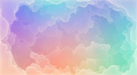 Softly layered pastel clouds create a dreamy ethereal background texture with gentle gradients of light blue and pink.