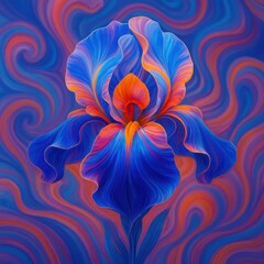 Vibrant Iris Bloom Amidst Swirling Hues: A Captivating Botanical Art Piece