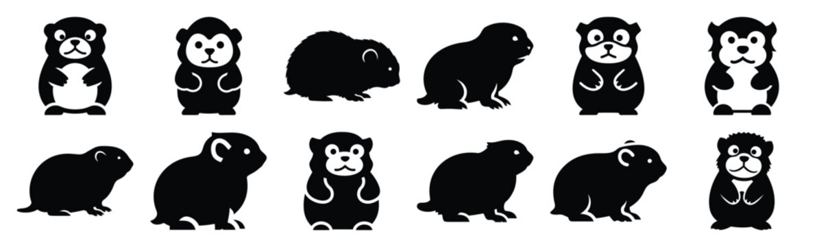 lemming silhouette vector icon set, black clipart collection, Animal silhouette icons illustration graphic design
