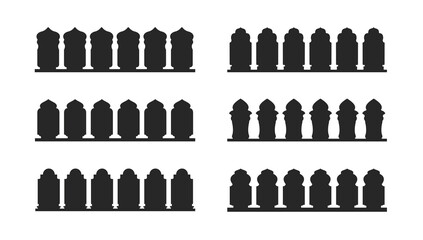 Islamic mosque gate pattern silhouette, Arabic arch. Frame with Arabic Muslim design for Ramadan Kareem. Mosque gate and window shapes.