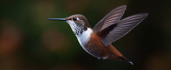 hummingbird mid-flight with wings poised radiating delicate beauty in swift motion