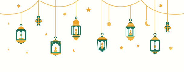 modern Ramadan Kareem Arabic Lanterns. Traditional Muslim hanging lanterns for posters and websites.