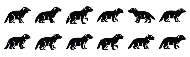 Fototapeta premium mongoose silhouette vector icon set, black clipart collection, Animal silhouette icons illustration graphic design