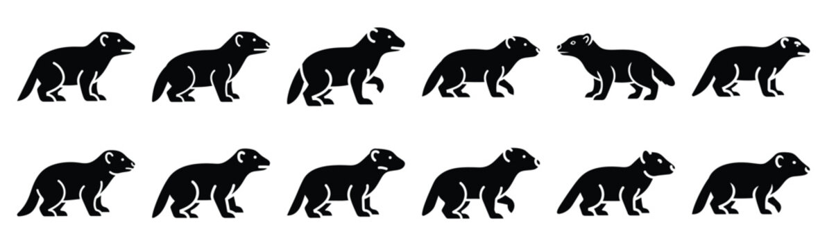 mongoose silhouette vector icon set, black clipart collection, Animal silhouette icons illustration graphic design