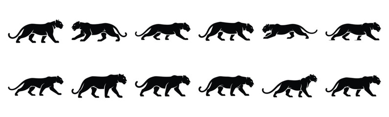 panther silhouette vector icon set, black clipart collection, Animal silhouette icons illustration graphic design © KartikChandro