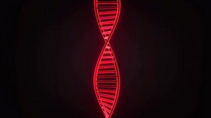 Glowing red dna strand twisting in dark background animation - Powered by Adobe