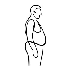 Dibujo sencillo con líneas de hombre desnudo con sobrepeso de pie