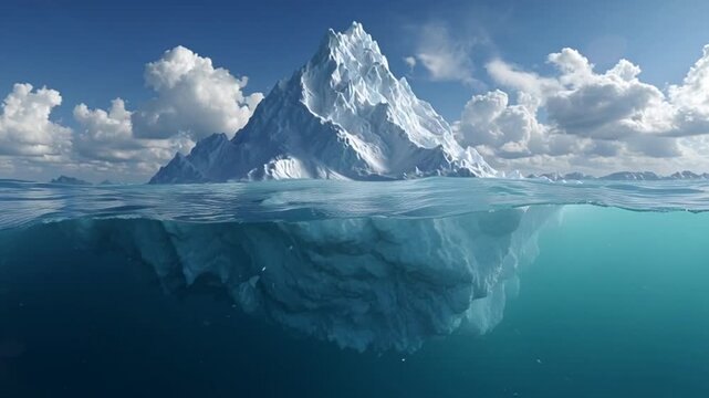 Majestic iceberg towering from icy depths under a vibrant sky landscape video