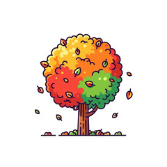 Cartoon Four Seasons Tree Illustration - Vibrant Colors & Falling Leaves