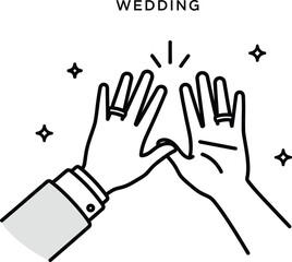Obraz premium A minimalistic line drawing depicts two hands meeting in a high five subtly hinting at celebration and wedding festivities high quality