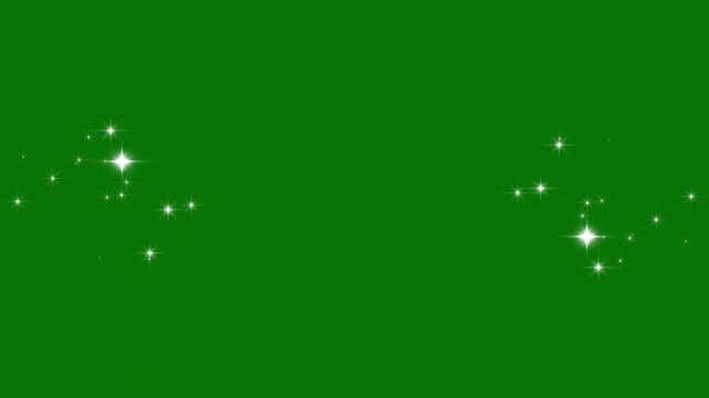 Fast glitter line twinkle animation featuring white cartoon blinking stars, flat vector doodle sparkles, glowing starlight trails and shining magic effects, designed for chroma key green screen 4K