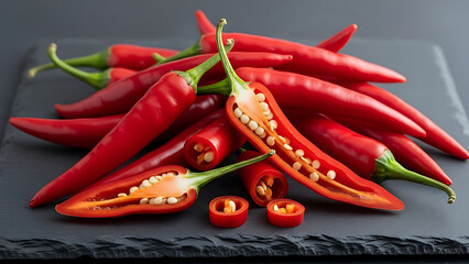 Red Chili Peppers on Slate