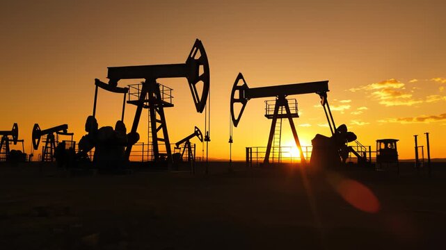 Oil pumps at sunset