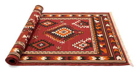 Traditional Kilim Rug with Geometric Patterns in Rich Red and Earth Tones