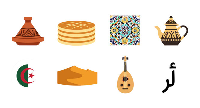 Collection of Algerian cultural symbols and traditional items
