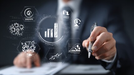 Businessman analyzing data charts.