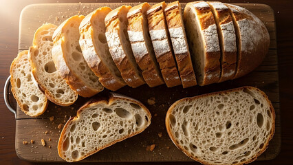 Loaf of Sliced Rustic Bread on Wooden Board