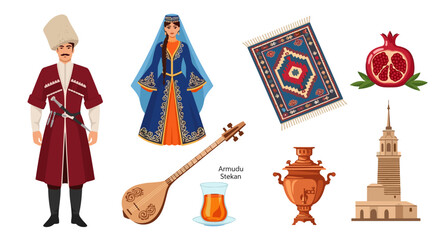 Azerbaijani Cultural Symbols and Traditional Attire Collection